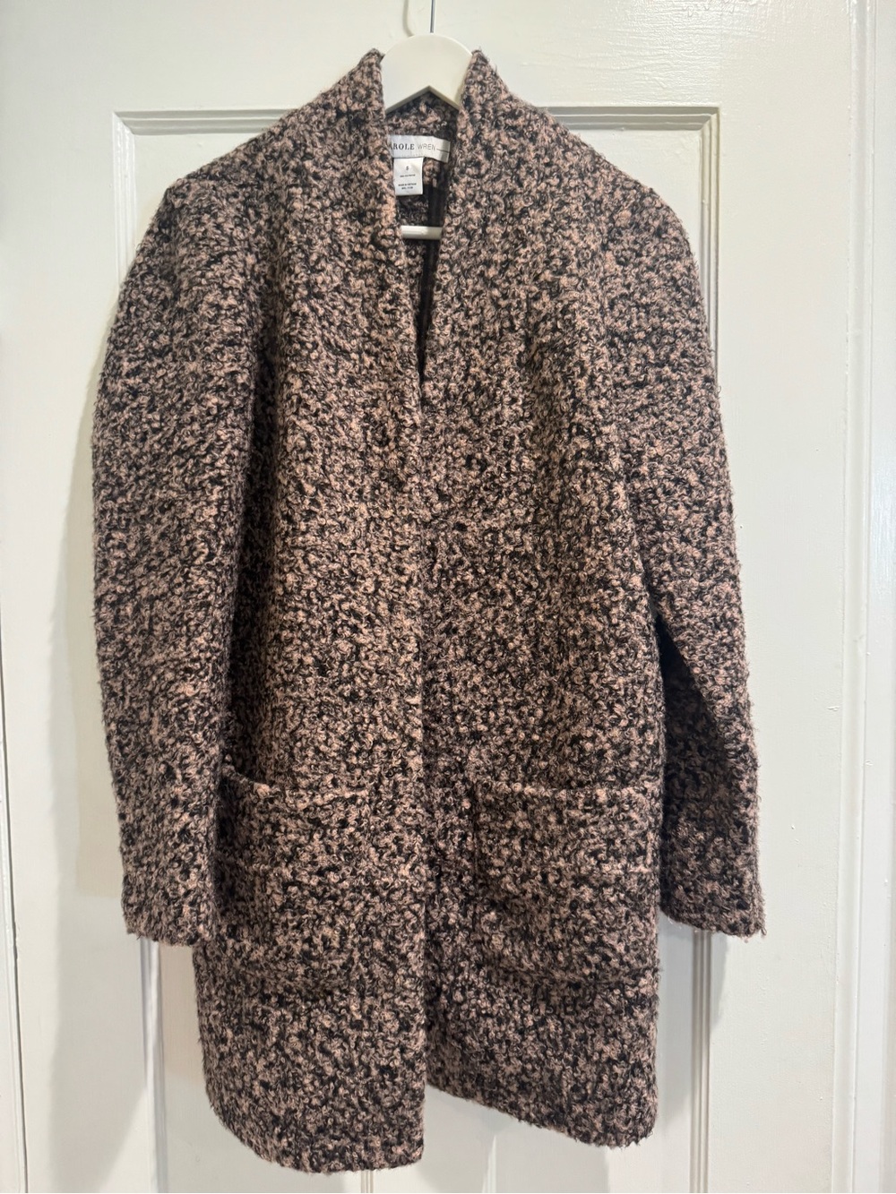 Carole Wren Bouclé Peacoat in Black and Pink
